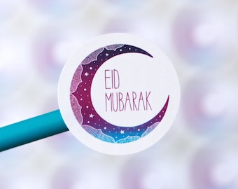Eid Mubarak stickers, Ramadan sticker sheet with 35 round stickers, paper eid celebration stickers, Eid Mubarak labels