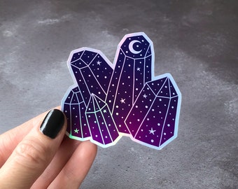 Holographic Crystals laptop sticker, celestial vinyl sticker, moon crystal witchy sticker, celestial moon sticker, magical witchy decor
