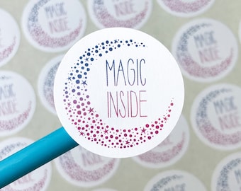 Packaging stickers, Magic inside sticker sheet with 35 round stickers, paper small business stickers, witchy packaging stickers