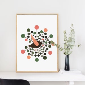 Mid Century Modern Wall Poster - Gentry Bird Ball clock multicolor