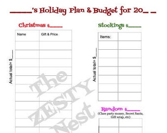 Holiday Gift Plan and Budget Worksheet