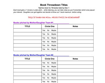 The Book Throwdown:  for Mother Daughter Book Clubs