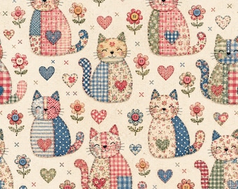 Tela de algodón Patchwork Kitty Garden, tela para acolchado floral