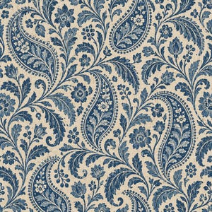 Indigo paisley bomullstyg, blommigt quilttryck, småskaligt sömnadsmaterial (100 % bomull)