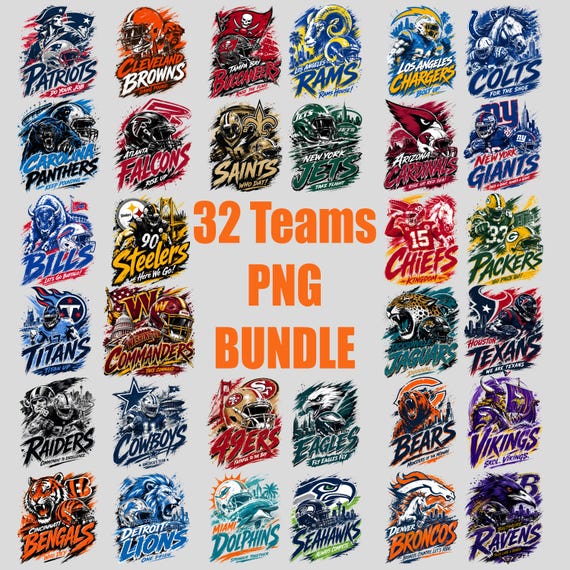 Vintage Football PNG Bundle All 32 Teams | Retro Sports Clip art Designs