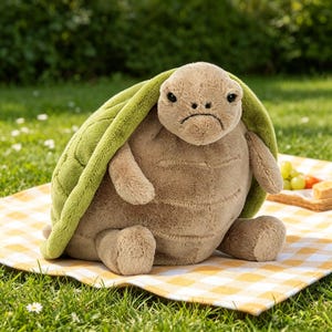 Jellycat Grumpy Tortoise knuffel, schattige groene schildpad met fronsend gezicht, cadeau reptielen en natuurliefhebber
