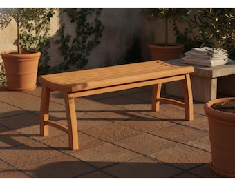 Garden Bench, Teak Wood Outdoor Bench, 2 Person Patio Bench, Wooden Garden Bench, Backless Porch Bench, Deck Seating, Backyard Bench
