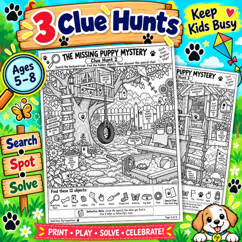 Printable Detective Game for Kids Ages 5-8 | Missing Puppy Hidden ...