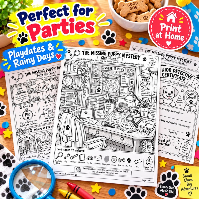 Printable Detective Game for Kids Ages 5-8 | Missing Puppy Hidden ...