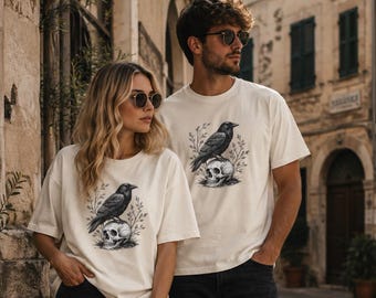 Raven Skull Shirt, Gothic Crow Tee, Dark Academia Graphic Shirt, Unisex Gift