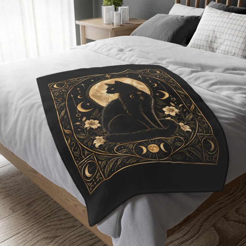 Black Cat Throw Blanket, Celestial Gothic Blanket, Witchy Home Decor, 40 x 30 image 9