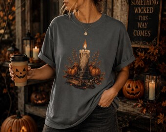 Halloween Candle Shirt, Cozy Fall Witch Tee, Spooky Autumn Gift