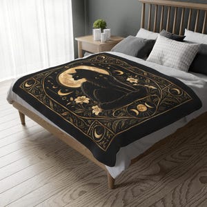 Black Cat Throw Blanket, Celestial Gothic Blanket, Witchy Home Decor, 40 x 30 image 10