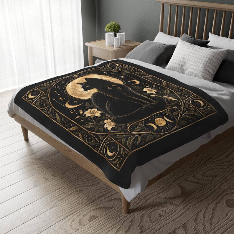 Black Cat Throw Blanket, Celestial Gothic Blanket, Witchy Home Decor, 40 x 30 image 10