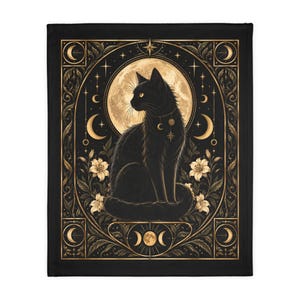Black Cat Throw Blanket, Celestial Gothic Blanket, Witchy Home Decor, 40 x 30 image 6