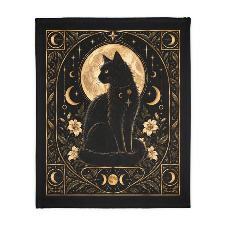 Black Cat Throw Blanket, Celestial Gothic Blanket, Witchy Home Decor, 40 x 30 image 6
