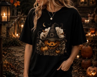 Witch Pumpkin Shirt, Vintage Halloween Graphic Tee