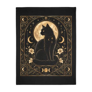Black Cat Throw Blanket, Celestial Gothic Blanket, Witchy Home Decor, 40 x 30 image 5