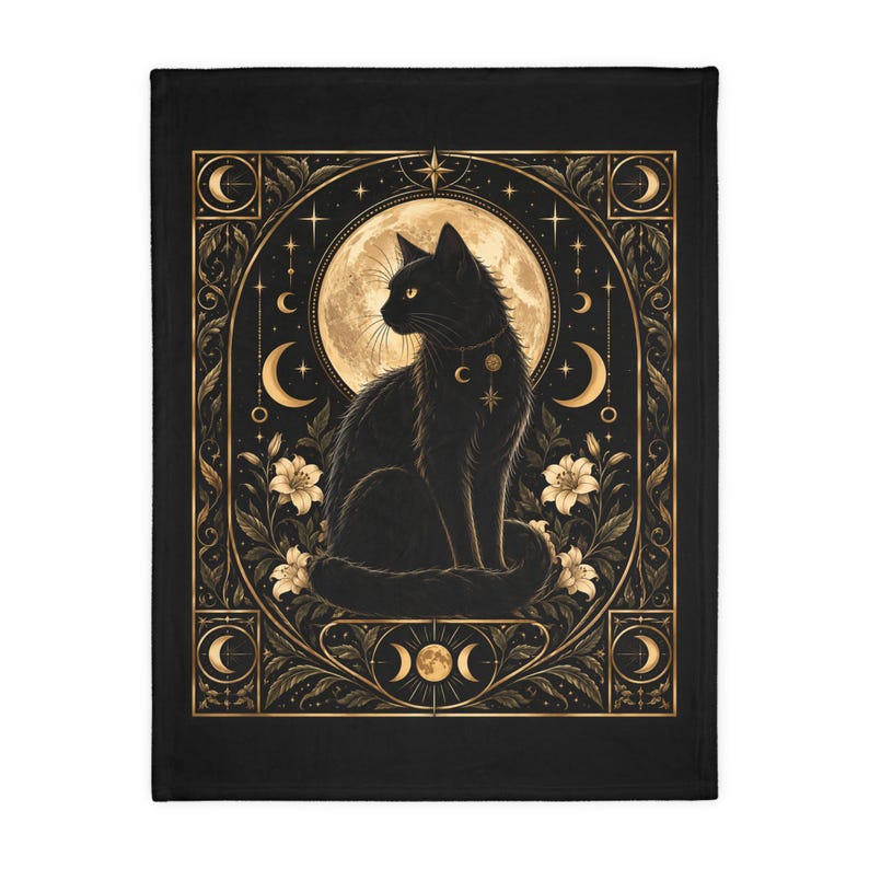 Black Cat Throw Blanket, Celestial Gothic Blanket, Witchy Home Decor, 40 x 30 image 5
