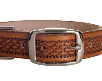Embossed Leather Dog Collar: 1-Inch Wide Custom Pet Collar