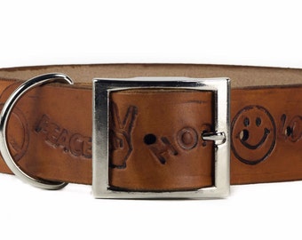 Embossed Leather Dog Collar: 1.5 Inch Wide Custom Pet Collar
