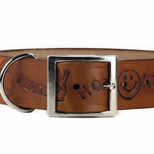 Embossed Leather Dog Collar: 1.5 Inch Wide Custom Pet Collar