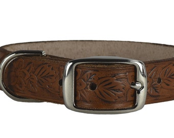 Embossed Leather Dog Collar: 1-Inch Wide Custom Pet Collar