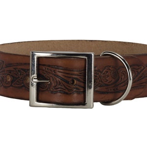 Leather Dog Collar, Embossed Leather Dog Collar, Leather Pet Collar. 1.5 Inch Wide Embossed Leather Dog Collar