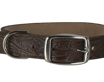 Embossed Leather Dog Collar: 1-Inch Wide Custom Pet Collar