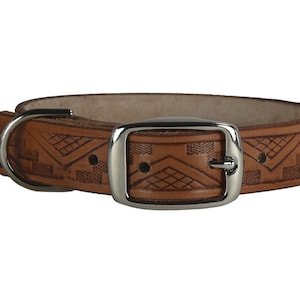 Leather Dog Collar, Embossed Leather Dog Collar, Leather Pet Collar. 1 Inch Wide Embossed Leather Dog Collar
