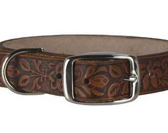 Embossed Leather Dog Collar: 1-Inch Wide Custom Pet Collar
