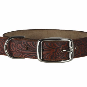 Leather Dog Collar, Embossed Leather Dog Collar, Leather Pet Collar. 1 Inch Wide Embossed Leather Dog Collar