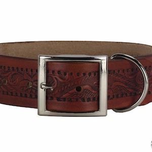 Leather Dog Collar, Embossed Leather Dog Collar, Leather Pet Collar. 1.5 Inch Wide Embossed Leather Dog Collar