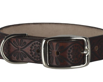Embossed Leather Dog Collar: 1-Inch Wide Custom Pet Collar