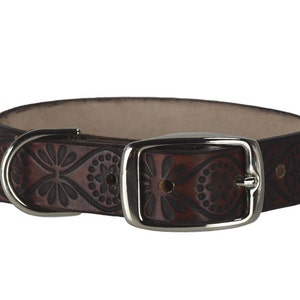 Leather Dog Collar, Embossed Leather Dog Collar, Leather Pet Collar. 1 Inch Wide Embossed Leather Dog Collar