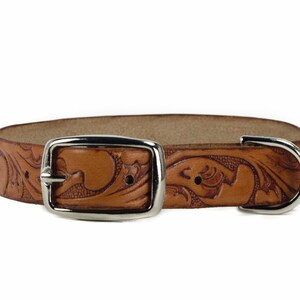 Leather Dog Collar, Embossed Leather Dog Collar, Leather Pet Collar. 3/4 Inch Wide Embossed Leather Dog Collar