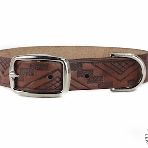 Embossed Leather Dog Collar: 3/4 Inch Wide Custom Pet Collar