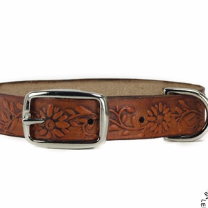 Leather Dog Collar, Embossed Leather Dog Collar, Leather Pet Collar. 3/4 Inch Wide Embossed Leather Dog Collar