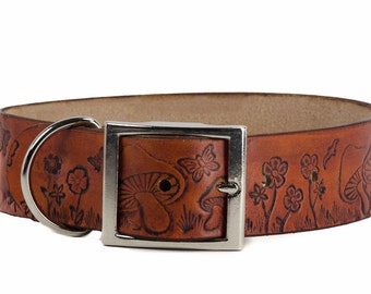 Embossed Leather Dog Collar: 1.5 Inch Wide Custom Pet Collar