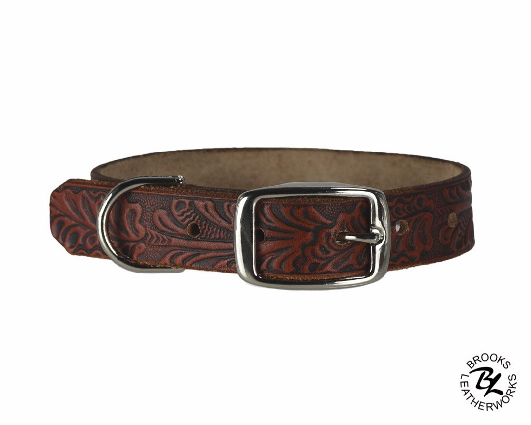Leather Dog Collar Embossed Leather Dog Collar Leather Pet - Etsy
