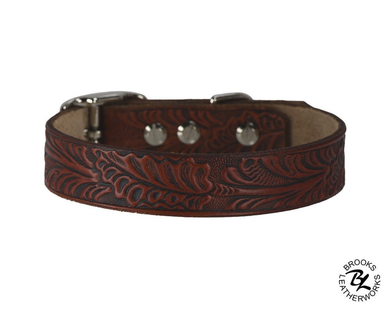 Leather Dog Collar Embossed Leather Dog Collar Leather Pet Etsy