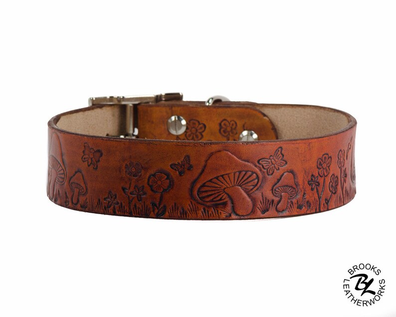 Leather Dog Collar Embossed Leather Dog Collar Leather Pet Etsy