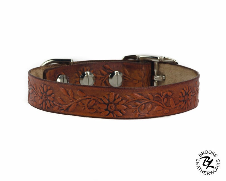 Leather Dog Collar Embossed Leather Dog Collar Leather Pet Etsy