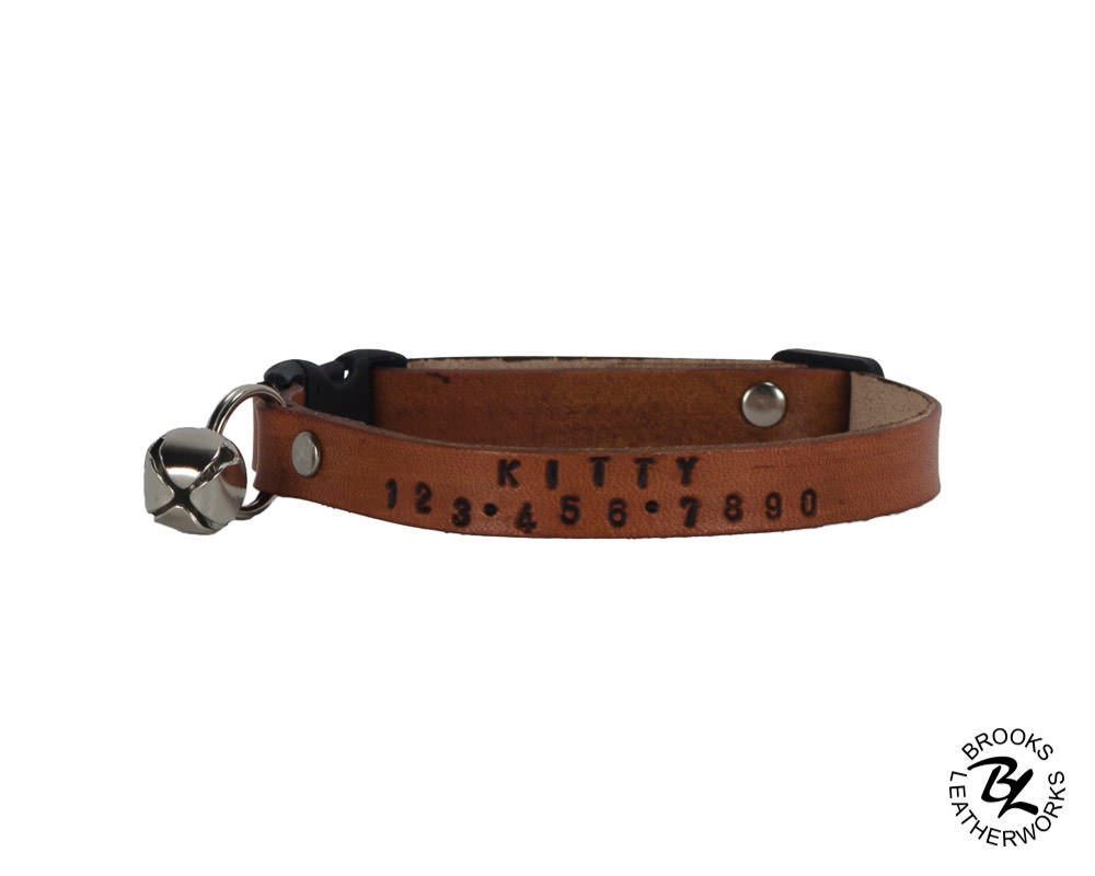 Cat Tag Collar Cat Collar Leather Cat Collar Custom Cat Etsy