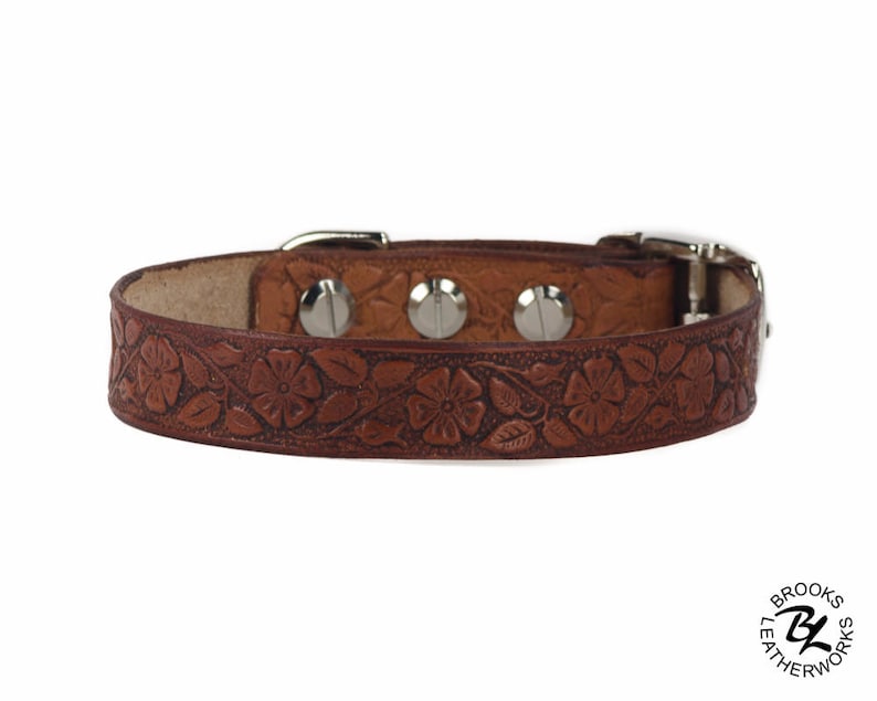 Leather Dog Collar Embossed Leather Dog Collar Leather Pet Etsy