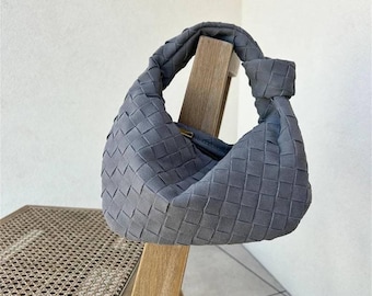 Vegan suède tas met knoopdetails, alledaagse clutch voor stijlvolle moeders, duurzame hobo tas, geweven handtas, modieus cadeau voor echtgenote