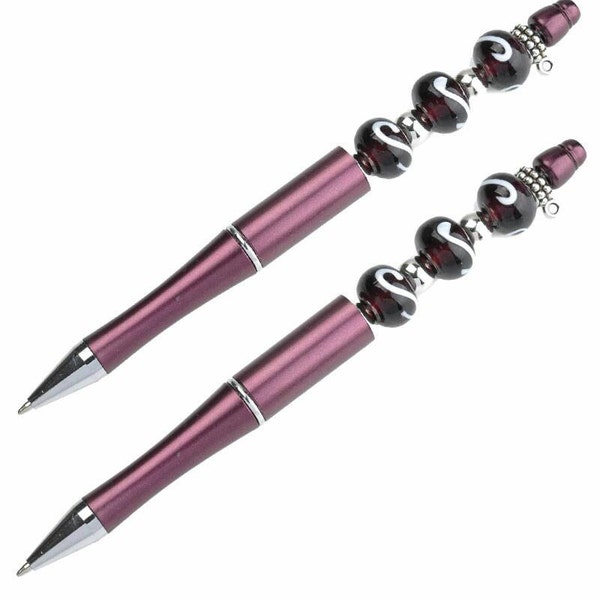 Claret Beaded pen. Desk accessory. Bead pen. FREE REFILL. Free postage (UK).