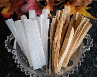 Selenite Stick - Palo Santo - Smudging - Energy Cleansing - Evil Banishing - Energy Clearing - Protect - Healing Crystals - Witch Altar Tool