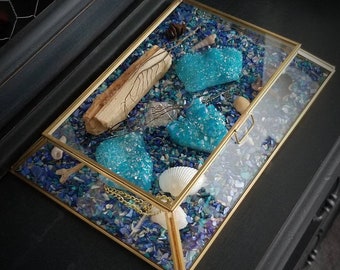 Aqua Aura Crystal Garden Terrarium - Healing Crystals - Terrarium Kit - Altar decor - Raw Crystals and Stones - Wiccan - Pagan - Witch