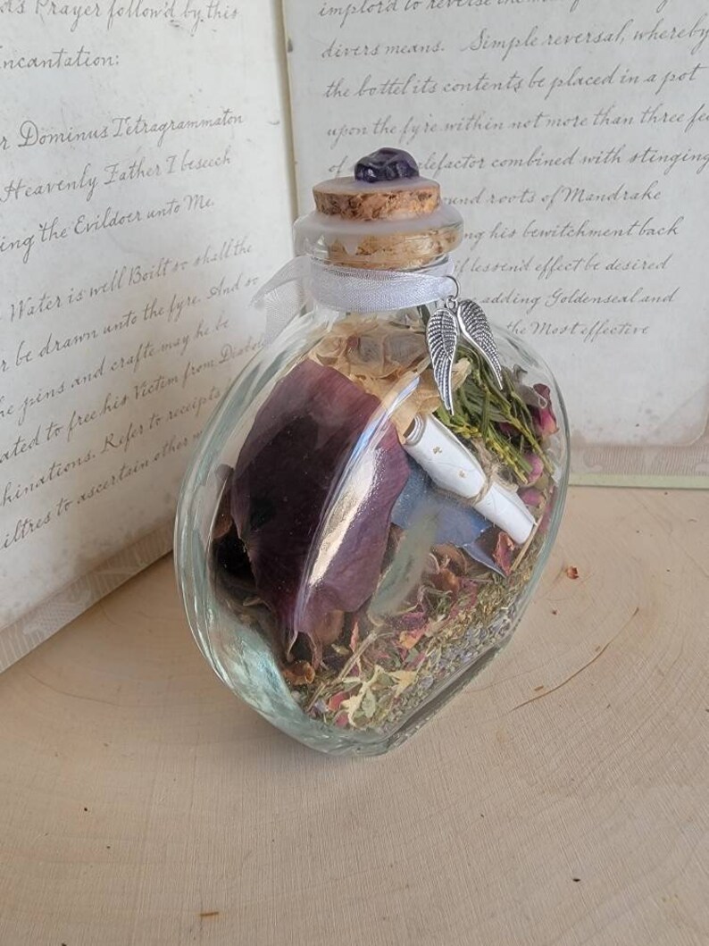 Crossing Over Spell Witch Bottle Spirit Spells Memorial Remembering Lost Loved Ones Passing On Rest in Peace Grave Decoration image 2